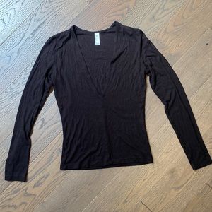 American Apparel Low Cut V Neck Long Sleeve Black Top
